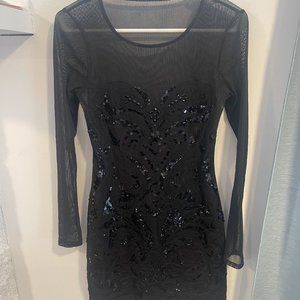Express Women's Black Sequined Long Sleeve Bodycon Dress - Size Small
